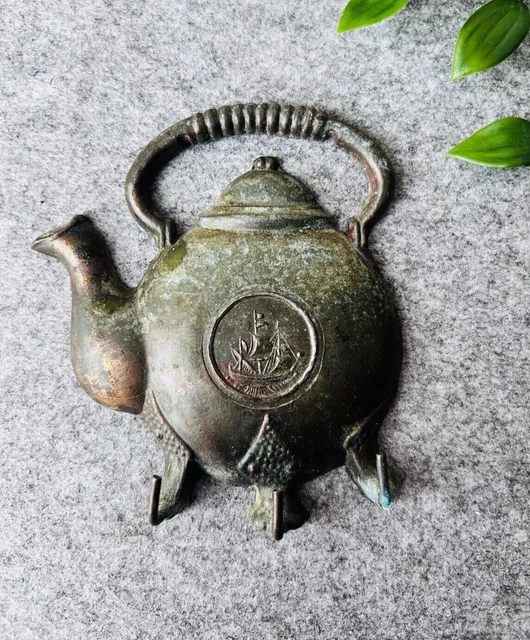 Vintage wall decor, brass metal teapot kitchen hanger, retro metal key hook
