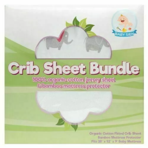 Baby Fitted Crib Sheet + Bamboo Fabric Mattress Protector Set Organic Cotton 2pc 2