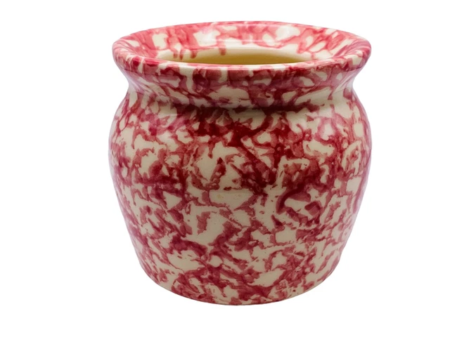 Workshops Of Gerald E. Henn Sugar Bowl Red Spongeware Rose Cranberry Pink Signed