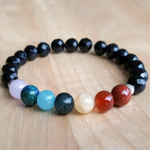 8mm Natural Black Facet Onyx Handmade Mala Bracelet Healing Pray Meditation Yoga