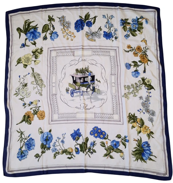 Foulard Hermès 'Fleurs Et Gibiers' En Soie - Écharpe Carrée Imprimé Animal - Occasion