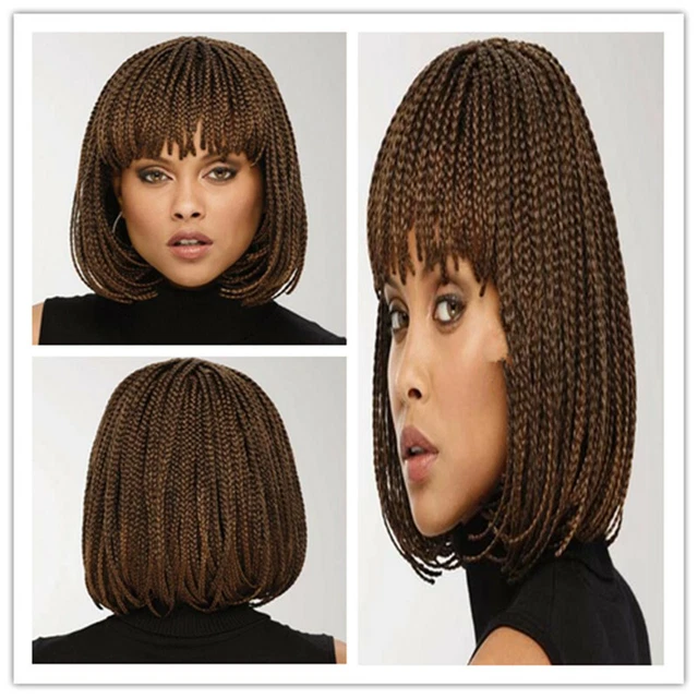 BRAIDED WIGS FOR black women synthetic short bob black brown box