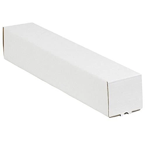 Square Corrugated Cardboard Mailing Tubes, 2" x 2" x 25", White, Pack of 50,