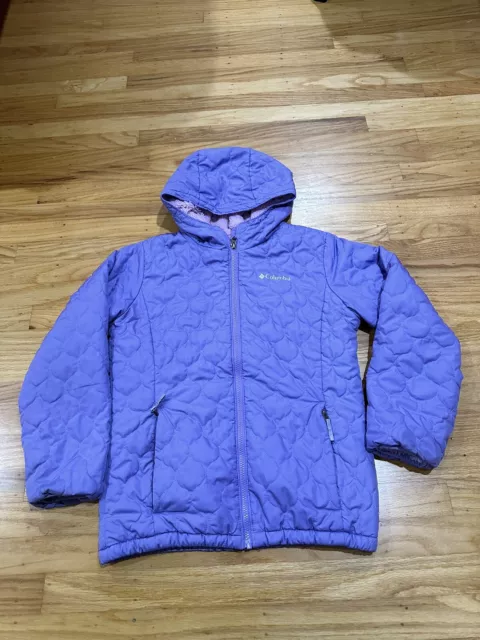 Girls Columbia Bella Plush Hooded Jacket Purple Size Large Sherpa Lined Coat