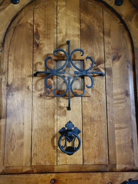 Alder 2" lumber arched door solid wood story book castle winery hardware Prehung 3