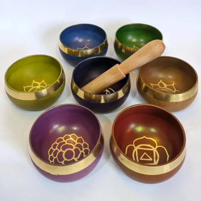 7 Chakra Set Of Seven Colourfull Handmade Tibetan Singing Bowls Best for Healing