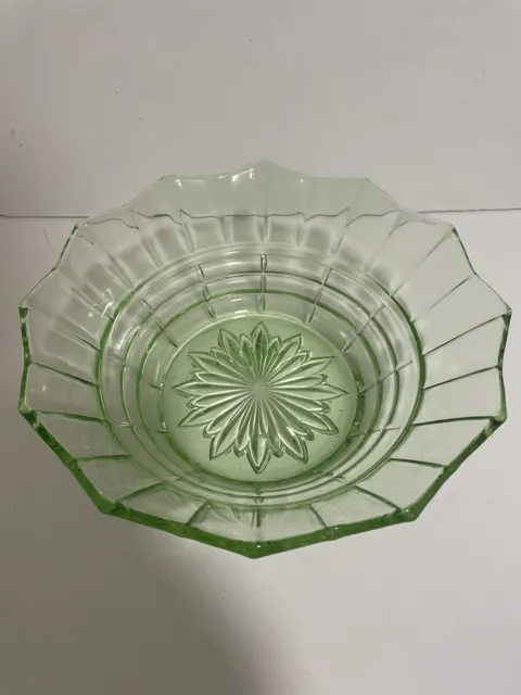 Vintage Green Glass Fruit trifle Bowl Depression glass 9" retro kitchenalia