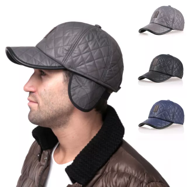 Gorro De Cuero Para Exteriores Para Hombre Orejeras Ajustables Cálidas Gorra <