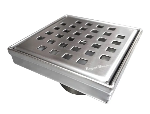 SereneDrains Square Shower Drain Brushed Stainless Steel Traditional Square 4"