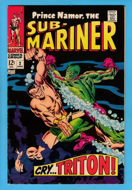 SUB-MARINER # 2 FNVF (6.5/7.0) BATTLES TRITON - The INHUMANS- GLOSSY CENTS- 1968