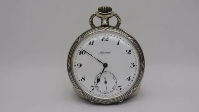 Orologio da tasca argento Funzionante ALPINA silver pocket watch Working C913