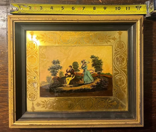 Convex Inverse Painting Or Image Gold Leaf Reverso / Set in Early 19th Century