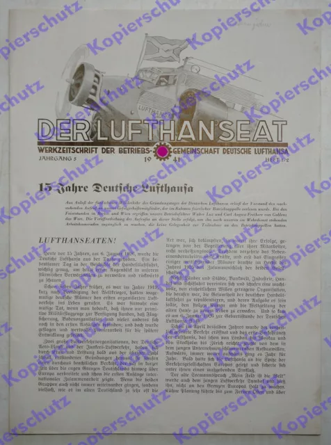 Deutsche Lufthansa DLH Werkzeitschrift „Der Lufthanseat“ Heft 2 Luftfahrt 1941