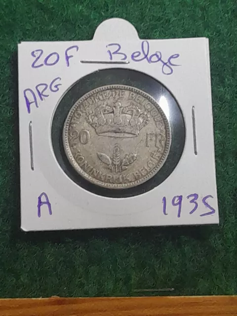 monnaie argent 20f Belge 1935 A
