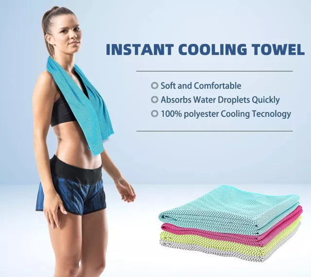 4 x Instant Cooling Towel Set ICE Cold Cool Scarf Neck Sports Gym Cycling Golf 3