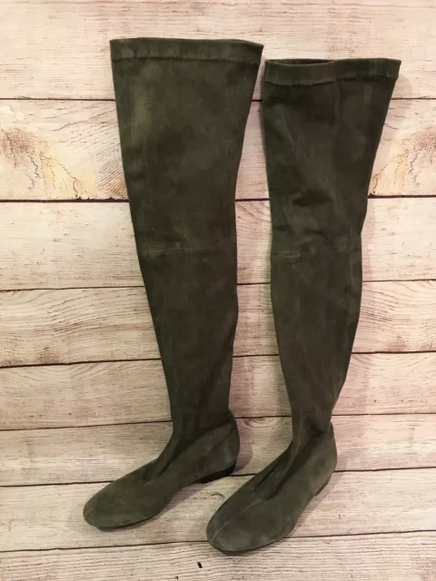Robert Clergerie Women Olive Green Suede Over the Knee Boots Sz. 5.5