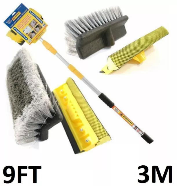 3M 9Ft Aluminium Telescopic Water Fed Window Car Van Wash Brush Squeegee