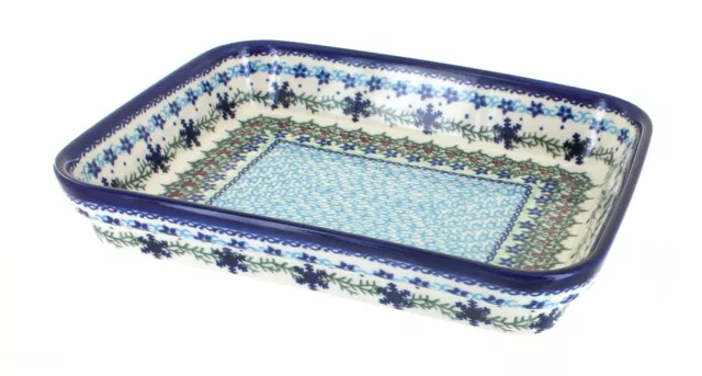 Blue Rose Polish Pottery Winter Celebration Medium Rectangular Baker