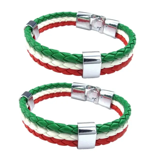 2X Jewelry Bracelet, Italian Flag Bangle, PU Leather Alloy, for Men's Women M5A4