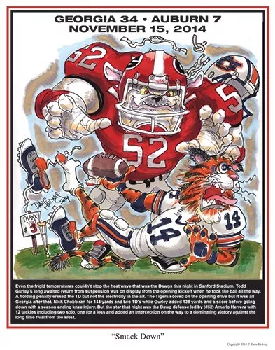 Georgia Bulldogs Football Dave Helwig 2014 “Smackdown” Artwork Vs. Auburn UGA