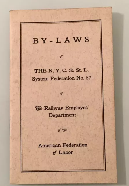 1934 BY-LAWS OF NYC St L RAILROAD System Federation 57 Booklet train union