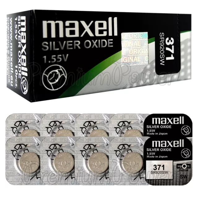 10 X Maxell 371 Argent Oxyde Piles 1.55V SR69 SR920W 370 Montres 0% Mercure