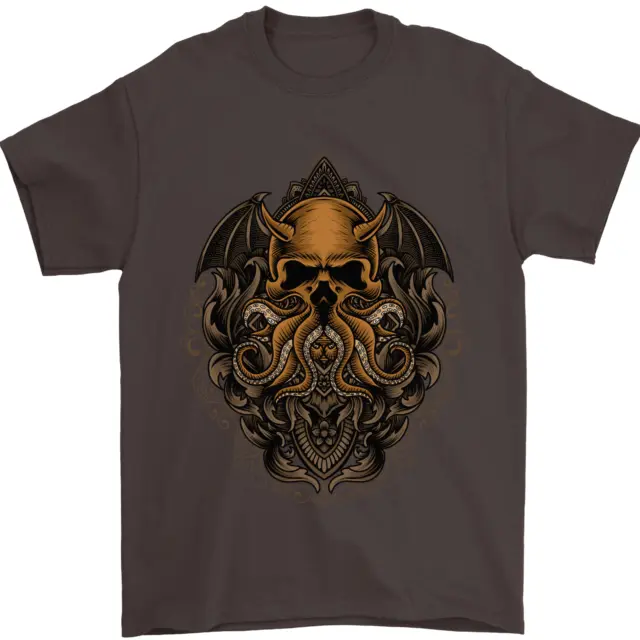 T-shirt da uomo Cthulhu Octopus Kraken Devil Skull Demon 100% cotone
