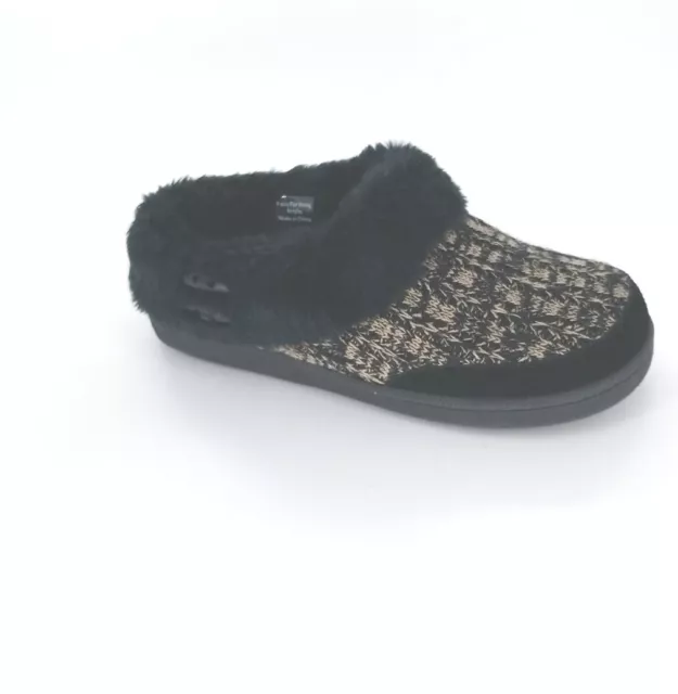 4233 Clarks Womens Faux Fur Lined Clog Slipper Black/Beige Size 9M US