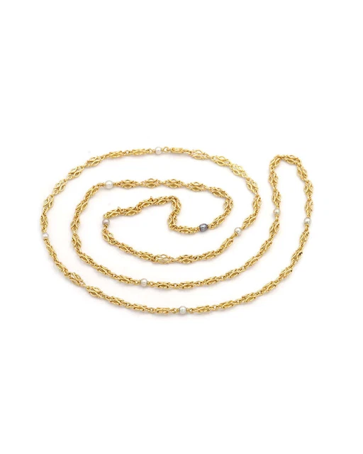 Broche Ancienne En Or 18K Avec Perles Akoya - Ciselure, Poinçons - Poids 4,9 G - Occasion