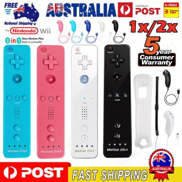 1/2x Wireless Motion Plus Controller & Nunchuck For Nintendo Wii / Wii U +Case a 2