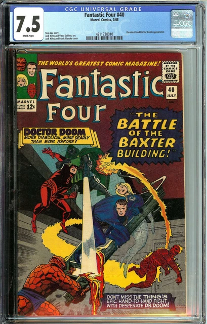 Fantastic Four #40 Cgc 7.5 White Pages // Daredevil + Dr Doom X-Over Marvel 1965