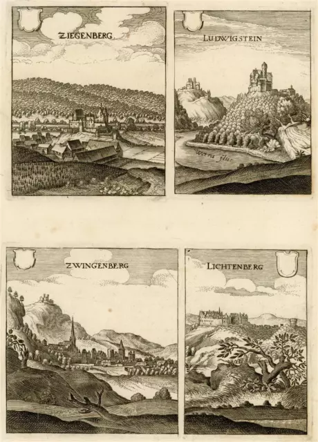 Matthäus Merian Hessen Ziegenberg Ludwigstein Ansichten Original Kupferstich