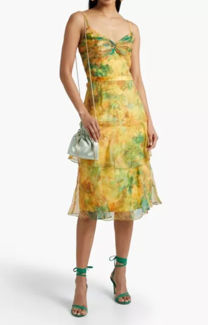 NWT Marchesa Notte Tiered Floral Print Organza Midi Dress, in Aus size 6-8