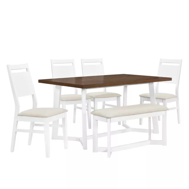 6-Piece Dining Table Set Wooden Kitchen Table Set with Bench and 4 Chairs