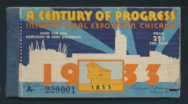 USA: 1933 Chicago Exposition Complete Book 10 x 25c "ART DECO" Admission Tickets