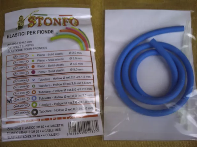 2 x Stonfo Spare Hollow Catapult Elastics,Blue..Medium Rated for Particle Feed.