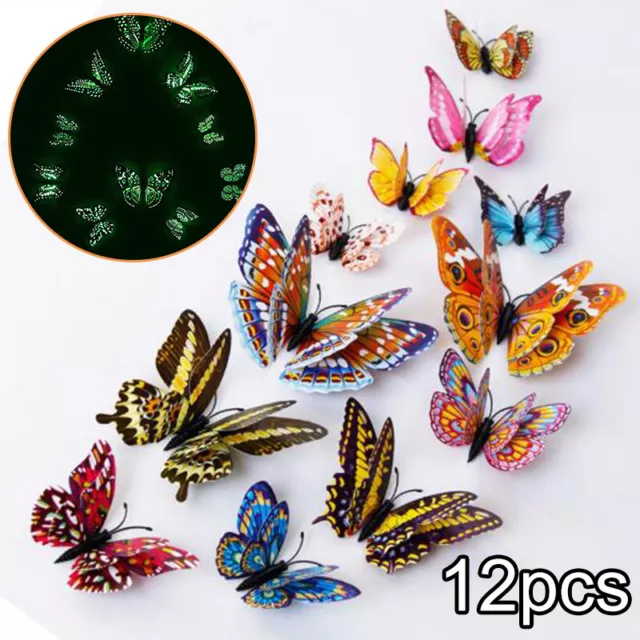 Schmetterling 12er Set Aufkleber Nachts Leuchtend Deko Sticker Fluoreszierend