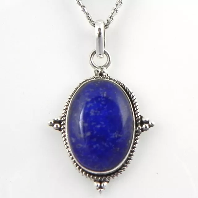 Solide 925 Argent Sterling Lapis Lazuli Pendentif Collier Femme PSV-1705