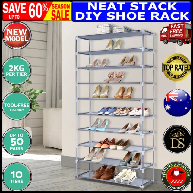 Shoe Rack Racks Organiser Storage Shelf Shelves Stand Holder 10 Tier 50 Pairs AU