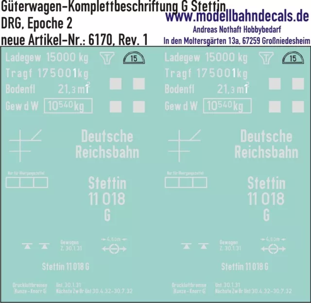 H0-Komplettbeschriftung für G Stettin der DRG,  Decals Kreye NEU 087-6170