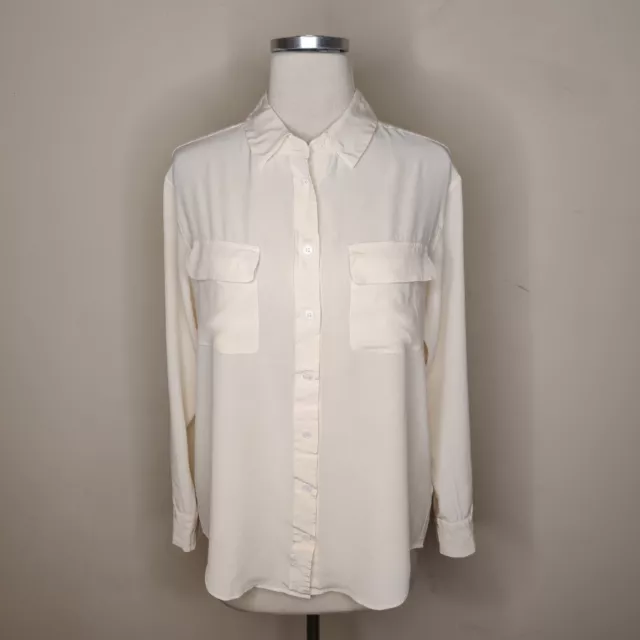 Equipment Femme Silk Shirt Medium Womens Long Sleeve Button Up Ivory