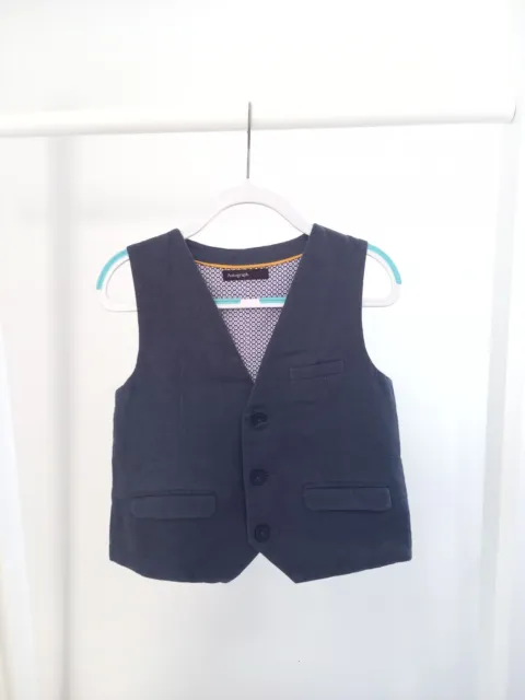 MARKS SPENCER Boys 3-4 Years Plain Blue Waistcoat Top Suit Smart Clothes Wedding