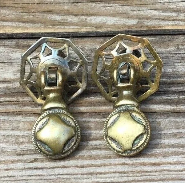 X2 Reclaimed Antique Brass Drawer Pulls Handles