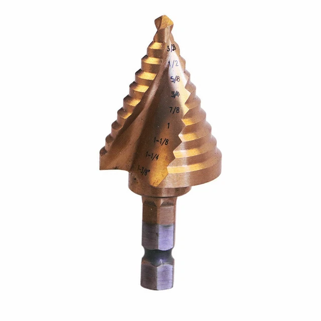 Faster 3/8 inch 1/4 - 1-3/8 Shank Step Drill Bit Spiral Flute Cobalt Unibit Gold 3