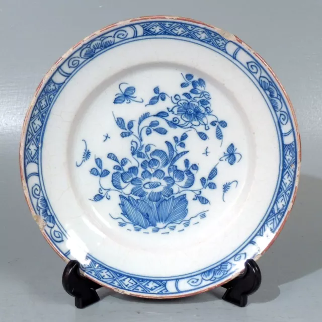 Antique 18th Century Dutch Delft Plate # 3 - 3 Floral Decoration
