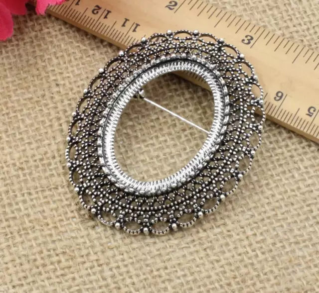 Antique silver vintage style  oval cabochon brooch setting fits 30x40mm flatback