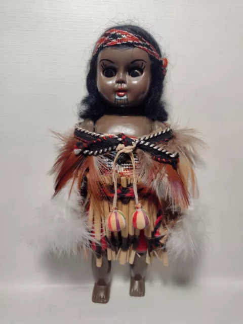 VINTAGE 1960'S MAORI Tattooed Doll in Traditional Dress, New Zealand £ ...