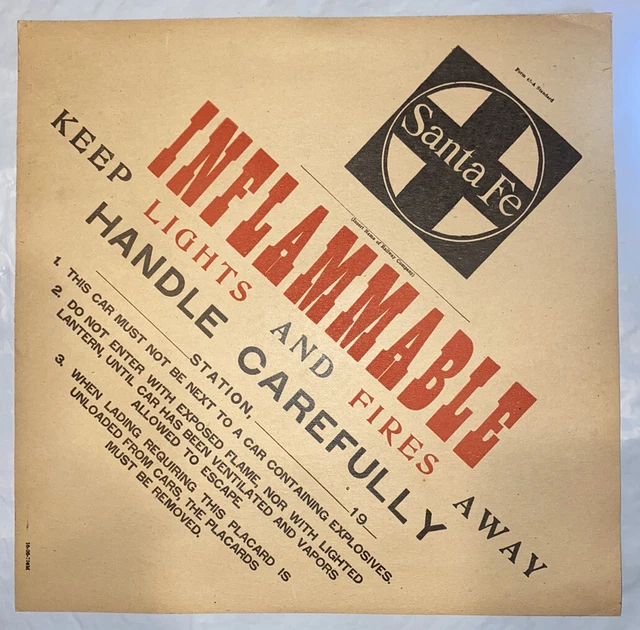 Santa Fe Railroad Inflammable Placard Form 45-A Standard