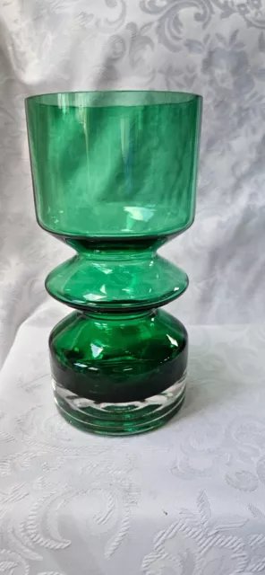 Vintage Tamara Aladin vase for Riihimaki Riihimaen Emerald Green Art Glass Vase