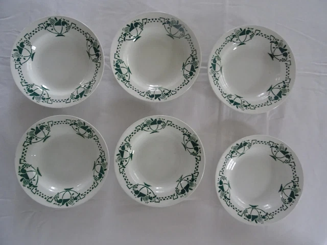 6 assiettes  517112 saint Amand faïence ancienne  creuses fruits  art déco vert